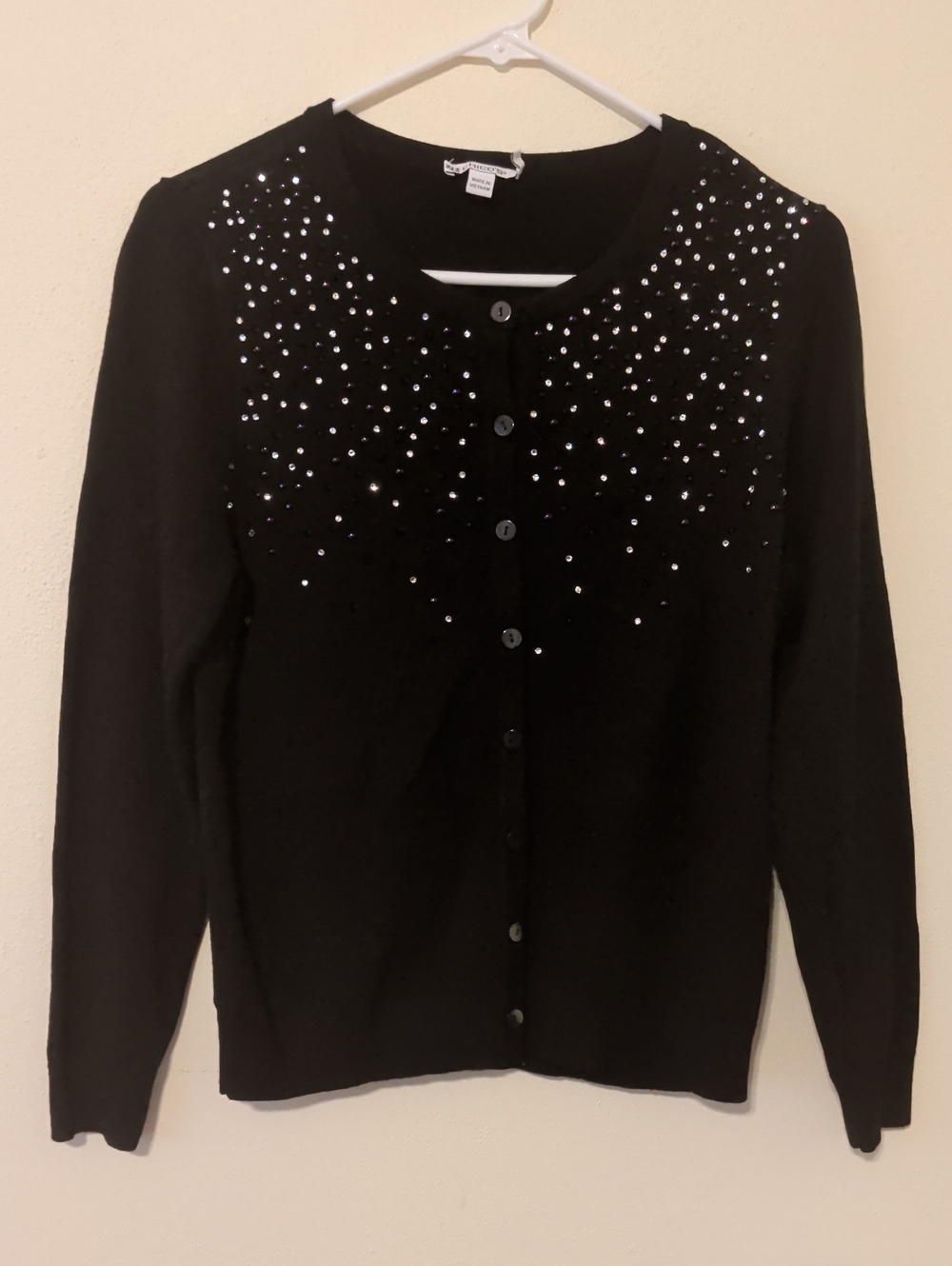 Chico's Black Embellished Button-Front Cardigan